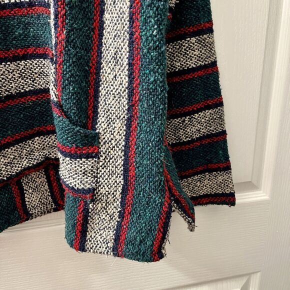 Vtg Baja Jacket L SDC Green Red Stripe Pullover Drug Rug Hoodie Skate Surfer Y2K - Picture 6 of 8
